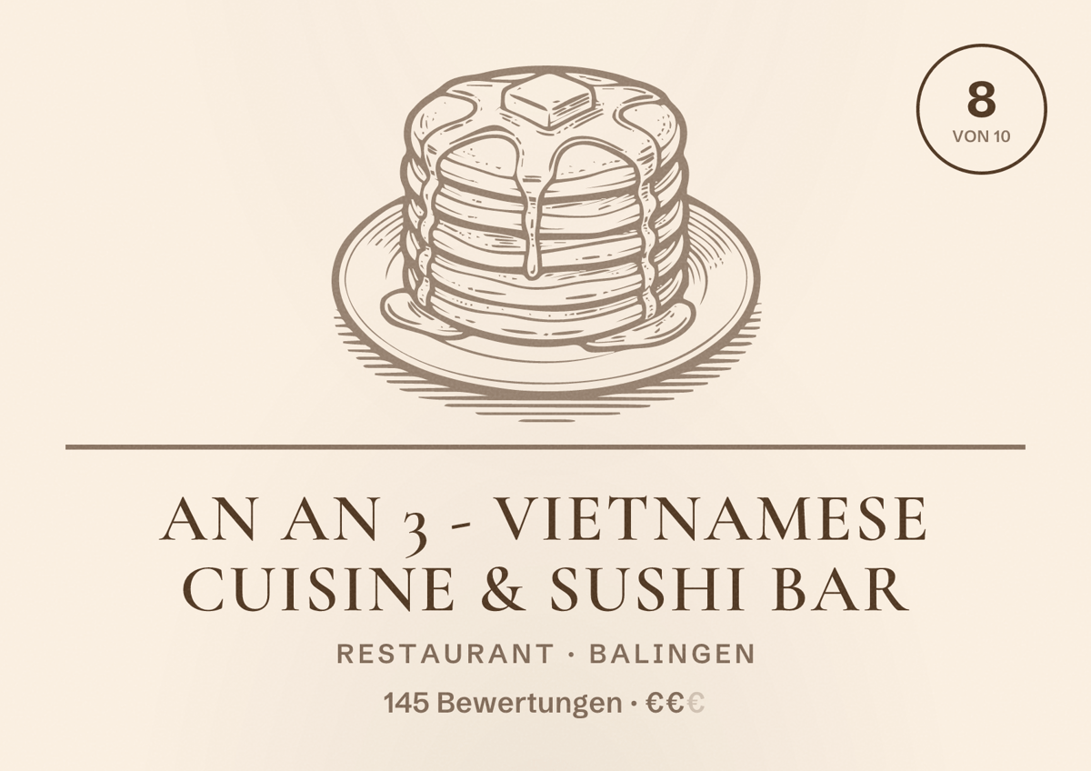 Illustriertes Poster von An An 3 - Vietnamese Cuisine & Sushi Bar, Restaurant in Balingen: Bewertung 8 von 10 aus 145 Bewertungen, Preisniveau €€