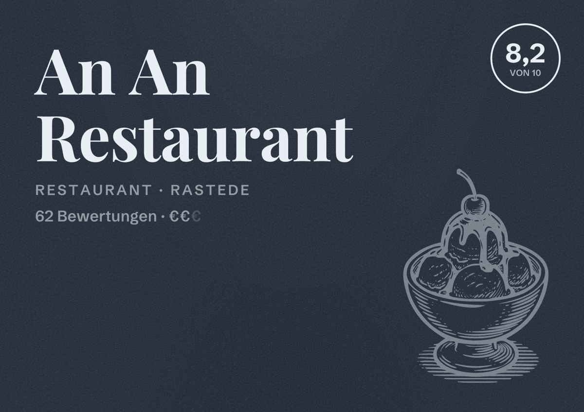Illustriertes Poster von An An Restaurant, Restaurant in Rastede: Bewertung 8,2 von 10 aus 62 Bewertungen, Preisniveau €€