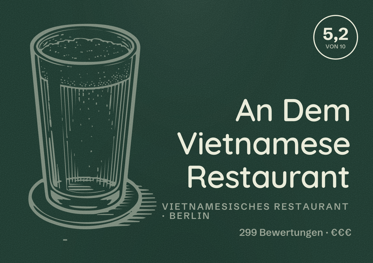 Illustriertes Poster von An Dem Vietnamese Restaurant, Vietnamesisches Restaurant in Berlin: Bewertung 5,2 von 10 aus 299 Bewertungen, Preisniveau €€€