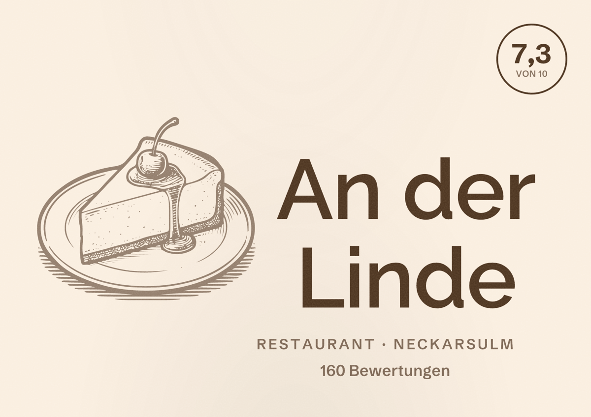 Illustriertes Poster von An der Linde, Restaurant in Neckarsulm: Bewertung 7,3 von 10 aus 160 Bewertungen