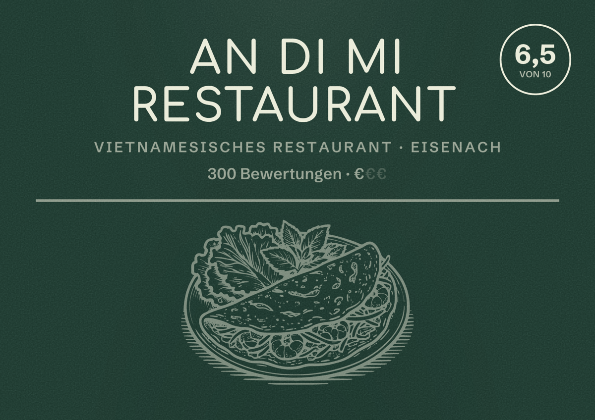 Illustriertes Poster von AN DI MI Restaurant, Vietnamesisches Restaurant in Eisenach: Bewertung 6,5 von 10 aus 300 Bewertungen, Preisniveau €