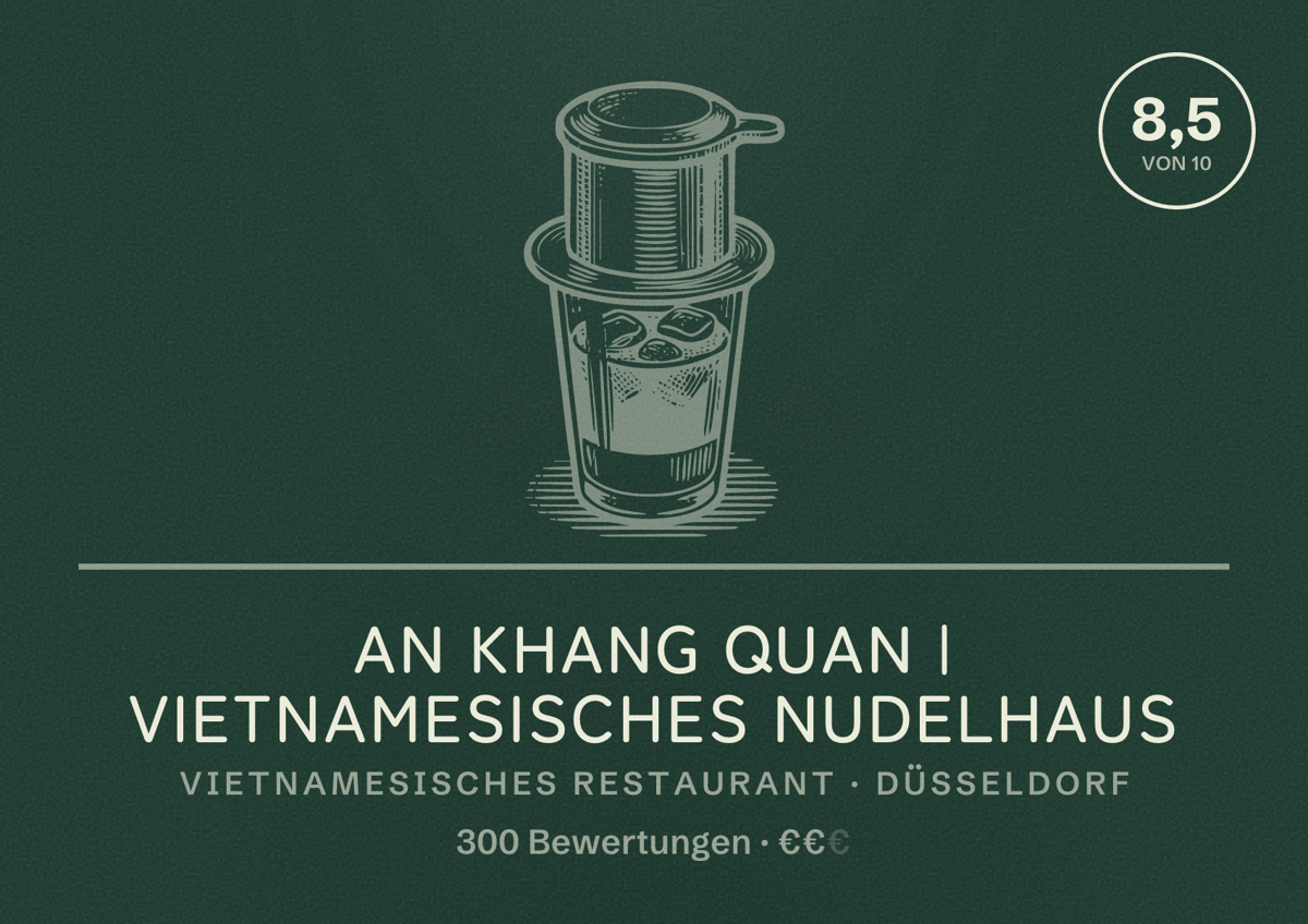 Illustriertes Poster von AN KHANG Quan | Vietnamesisches Nudelhaus, Vietnamesisches Restaurant in Düsseldorf: Bewertung 8,5 von 10 aus 300 Bewertungen, Preisniveau €€