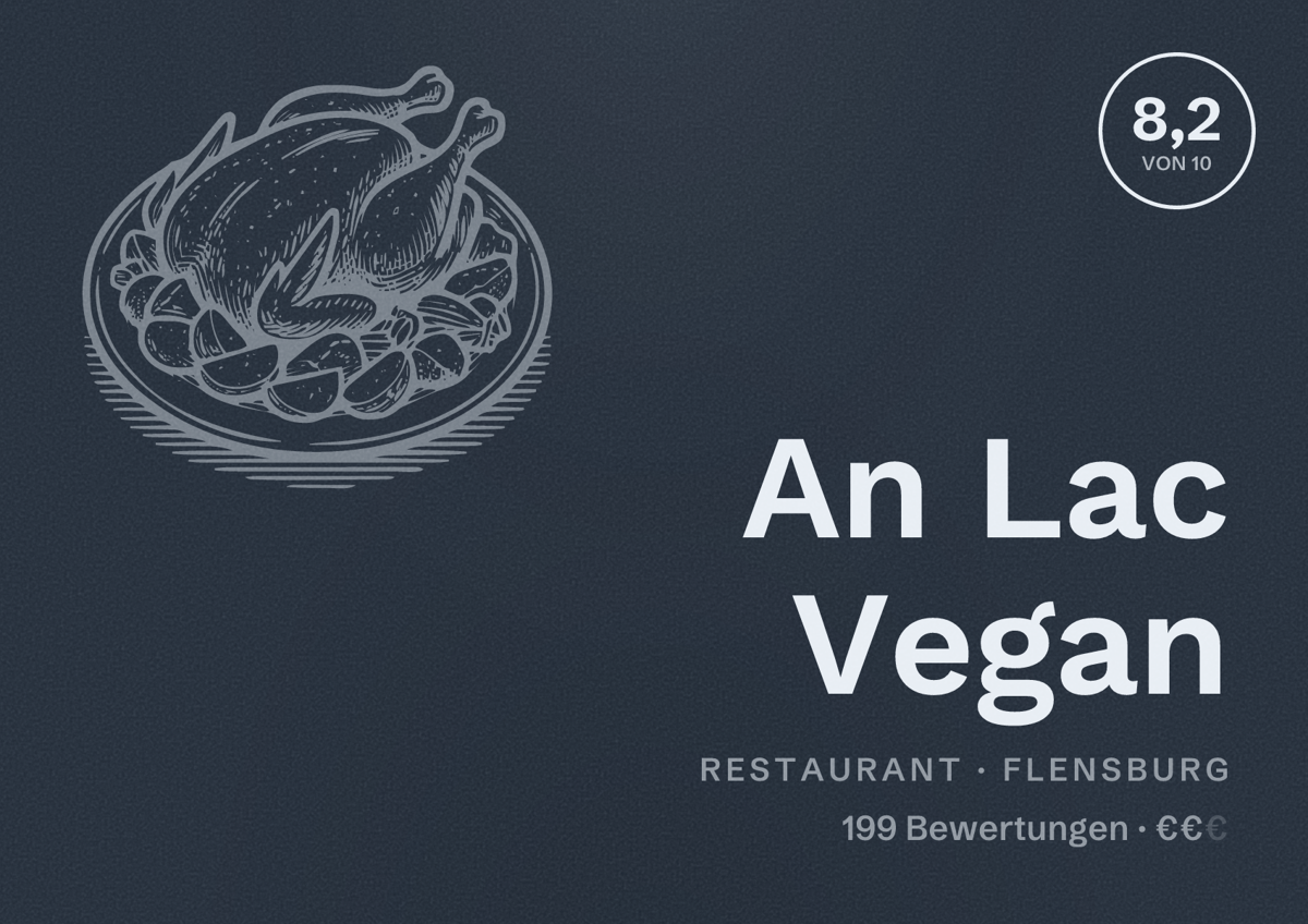Illustriertes Poster von An Lac Vegan, Restaurant in Flensburg: Bewertung 8,2 von 10 aus 199 Bewertungen, Preisniveau €€