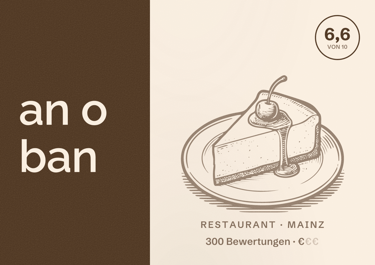 Illustriertes Poster von an o ban, Restaurant in Mainz: Bewertung 6,6 von 10 aus 300 Bewertungen, Preisniveau €