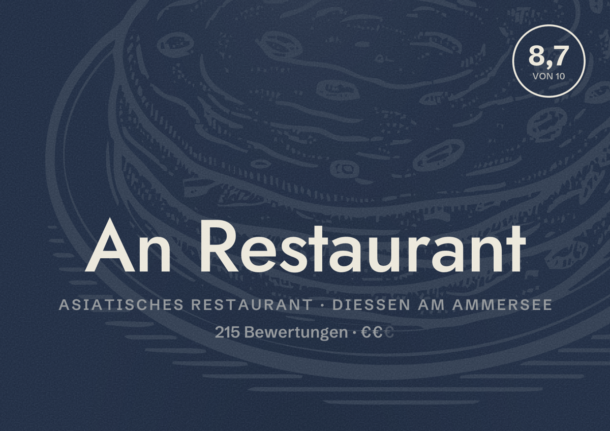 Illustriertes Poster von An Restaurant, Asiatisches Restaurant in Dießen am Ammersee: Bewertung 8,7 von 10 aus 215 Bewertungen, Preisniveau €€