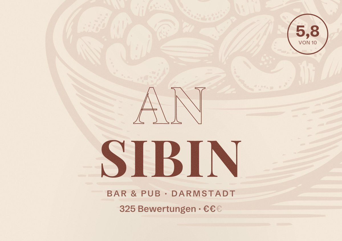Illustriertes Poster von An Sibin, Bar & Pub in Darmstadt: Bewertung 5,8 von 10 aus 325 Bewertungen, Preisniveau €€