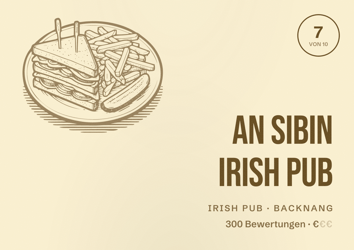 Illustriertes Poster von An Sibin Irish Pub, Irish Pub in Backnang: Bewertung 7 von 10 aus 300 Bewertungen, Preisniveau €