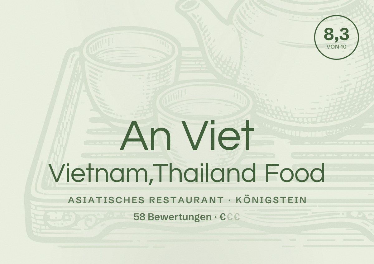 Illustriertes Poster von An Viet Vietnam,Thailand Food, Asiatisches Restaurant in Königstein: Bewertung 8,3 von 10 aus 58 Bewertungen, Preisniveau €