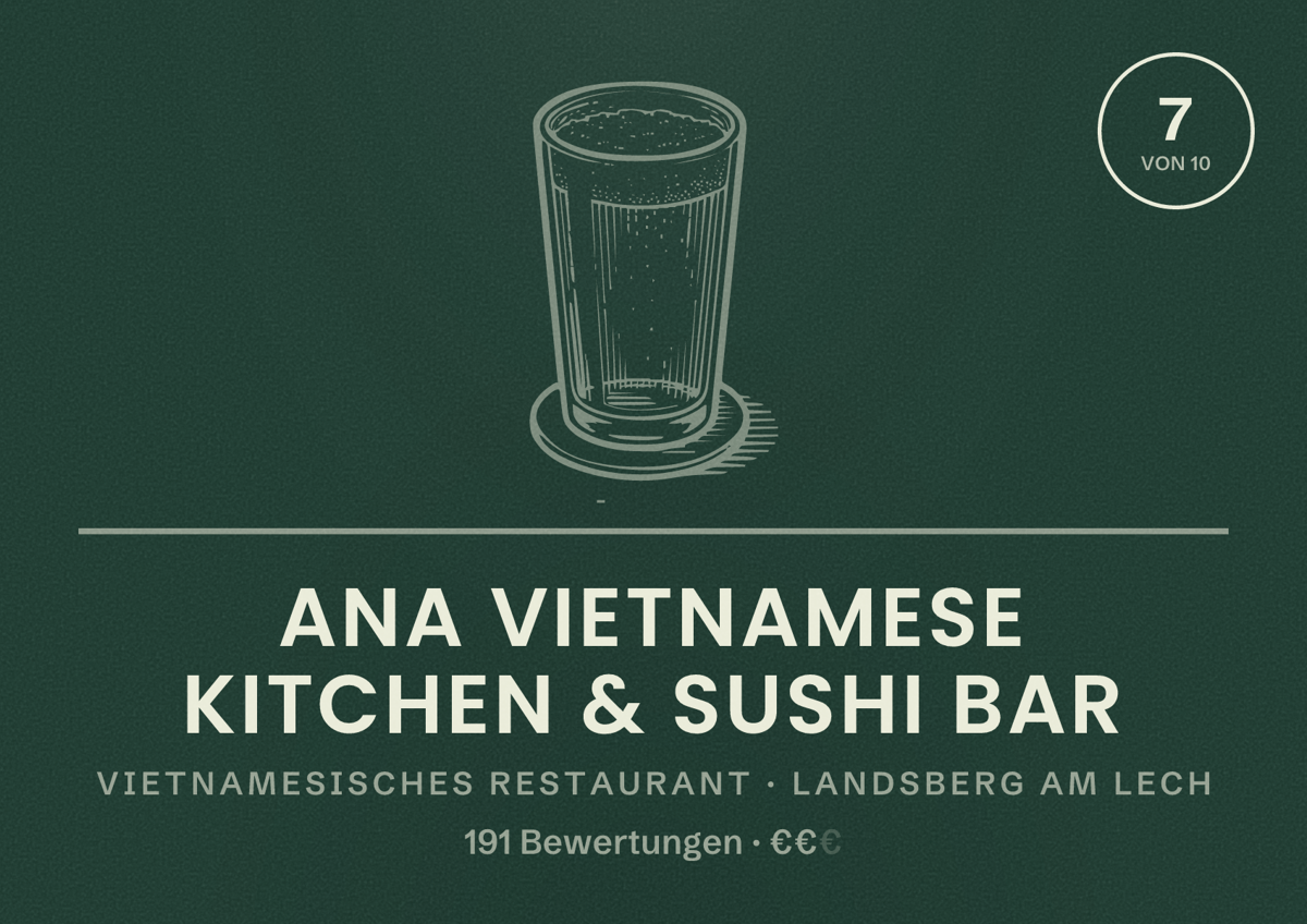 Illustriertes Poster von Ana Vietnamese kitchen & Sushi Bar, Vietnamesisches Restaurant in Landsberg am Lech: Bewertung 7 von 10 aus 191 Bewertungen, Preisniveau €€