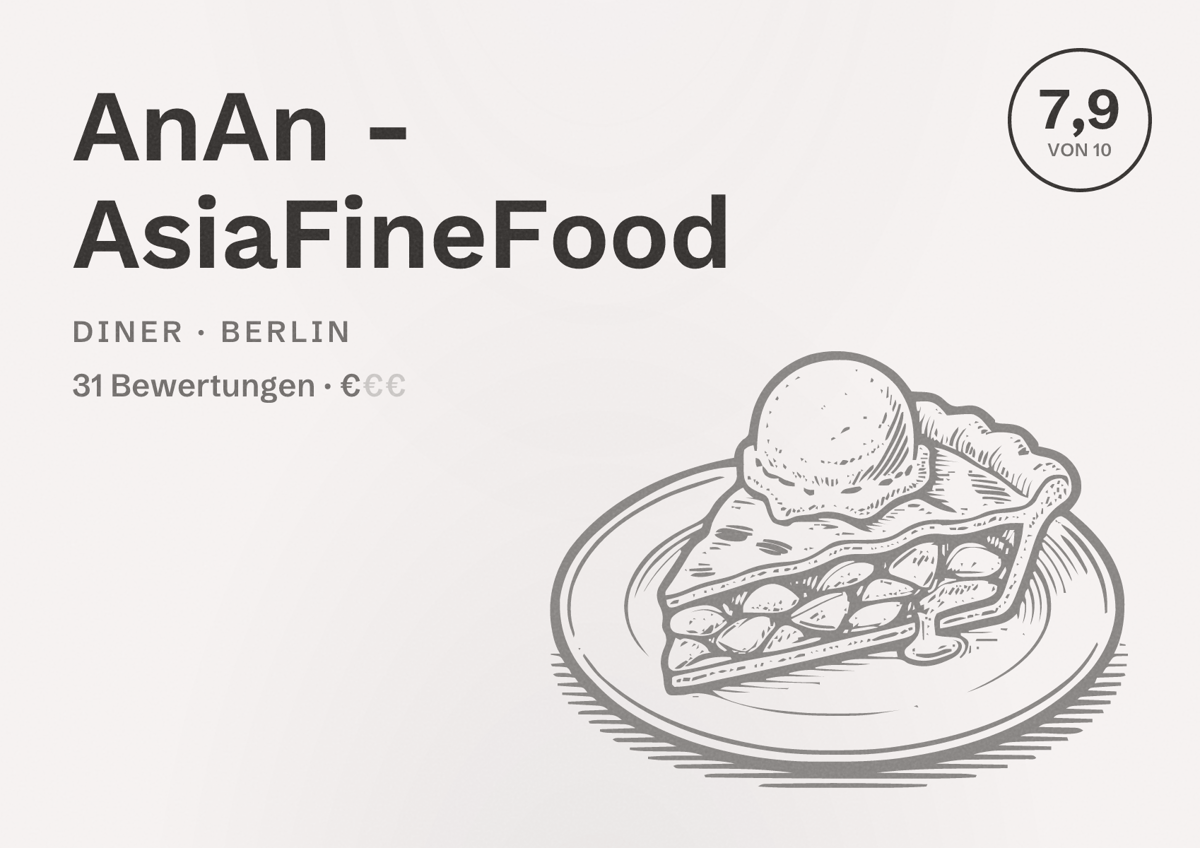Illustriertes Poster von AnAn - AsiaFineFood, Diner in Berlin: Bewertung 7,9 von 10 aus 31 Bewertungen, Preisniveau €