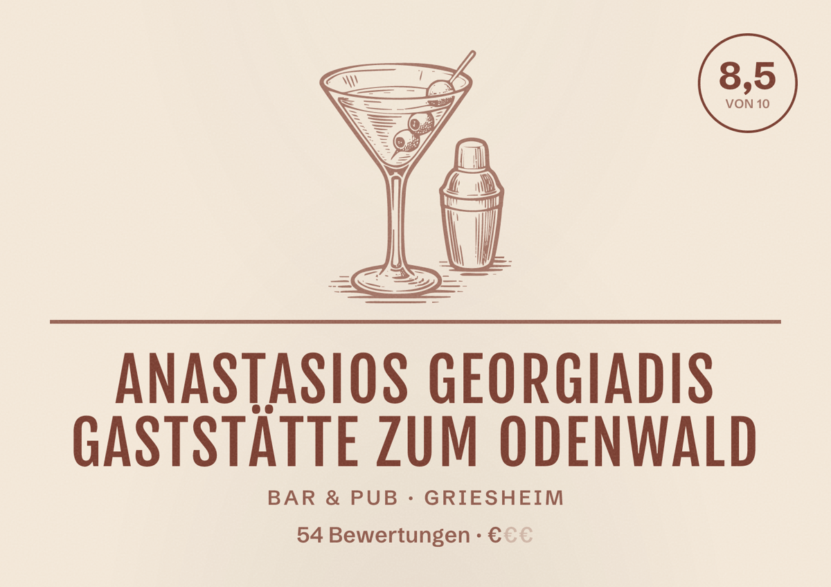 Illustriertes Poster von Anastasios Georgiadis Gaststätte Zum Odenwald, Bar & Pub in Griesheim: Bewertung 8,5 von 10 aus 54 Bewertungen, Preisniveau €