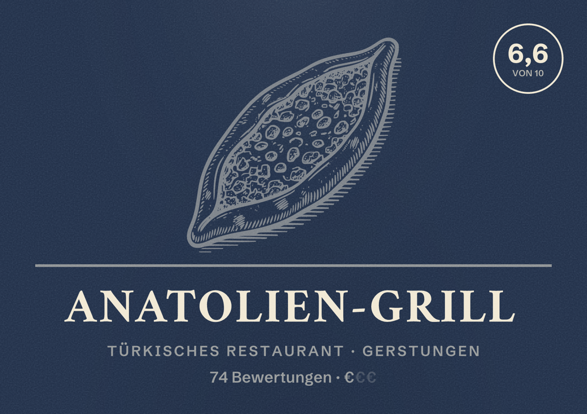 Illustriertes Poster von Anatolien-Grill, Türkisches Restaurant in Gerstungen: Bewertung 6,6 von 10 aus 74 Bewertungen, Preisniveau €