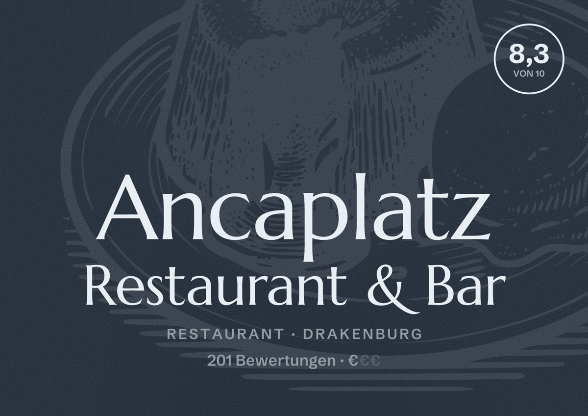 Illustriertes Poster von Ancaplatz Restaurant & Bar, Restaurant in Drakenburg: Bewertung 8,3 von 10 aus 201 Bewertungen, Preisniveau €