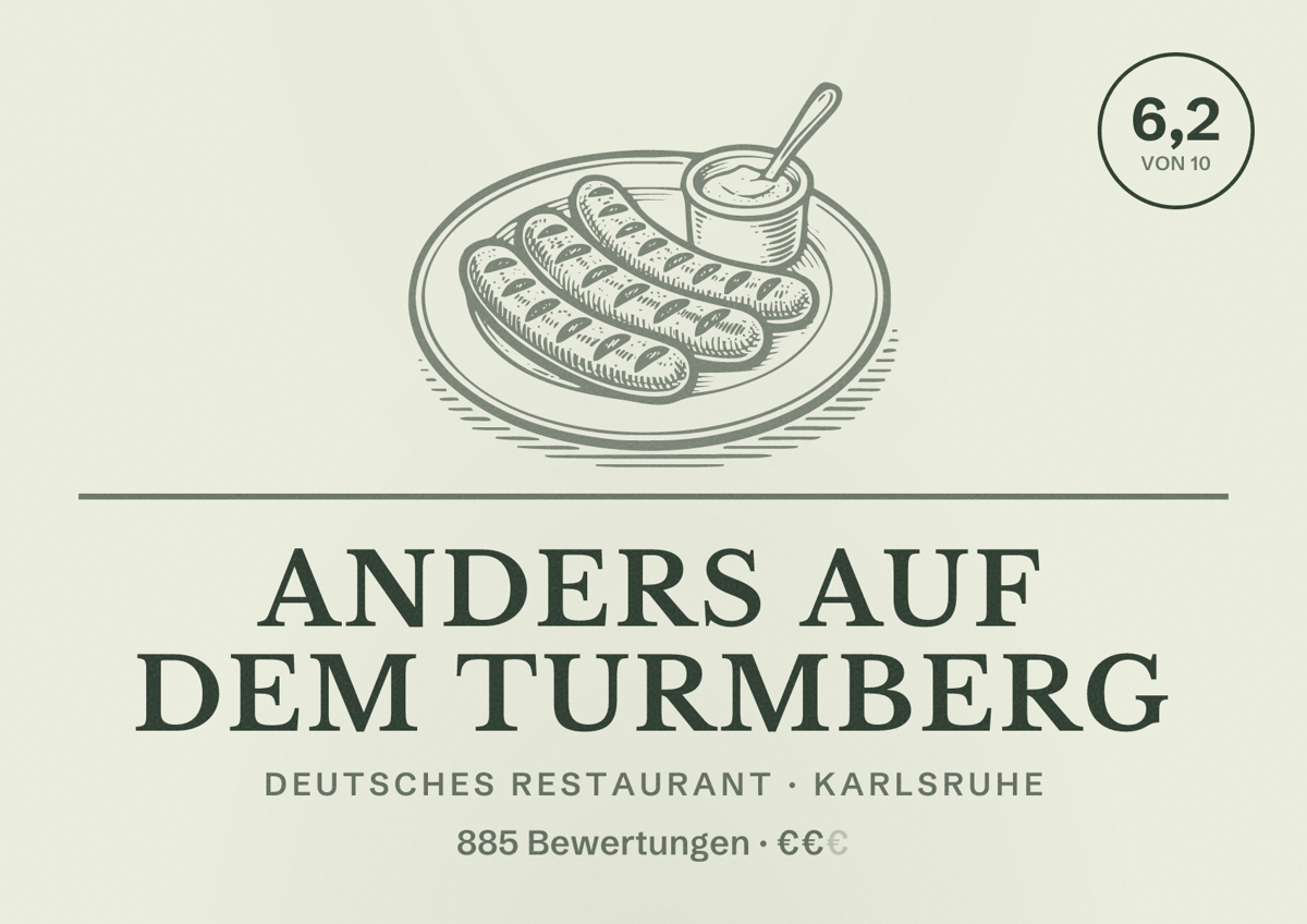 Illustriertes Poster von Anders auf dem Turmberg, Deutsches Restaurant in Karlsruhe: Bewertung 6,2 von 10 aus 885 Bewertungen, Preisniveau €€
