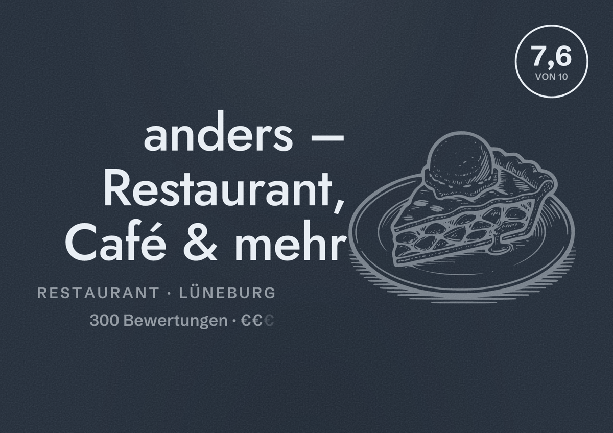 Illustriertes Poster von anders – Restaurant, Café & mehr, Restaurant in Lüneburg: Bewertung 7,6 von 10 aus 300 Bewertungen, Preisniveau €€