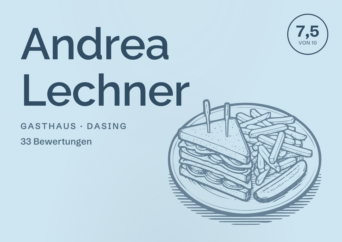 Illustriertes Poster von Andrea Lechner, Gasthaus in Dasing: Bewertung 7,5 von 10 aus 33 Bewertungen