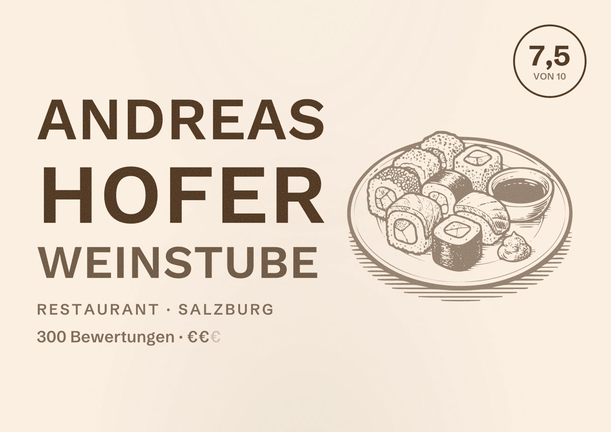 Illustriertes Poster von Andreas Hofer Weinstube, Restaurant in Salzburg: Bewertung 7,5 von 10 aus 300 Bewertungen, Preisniveau €€