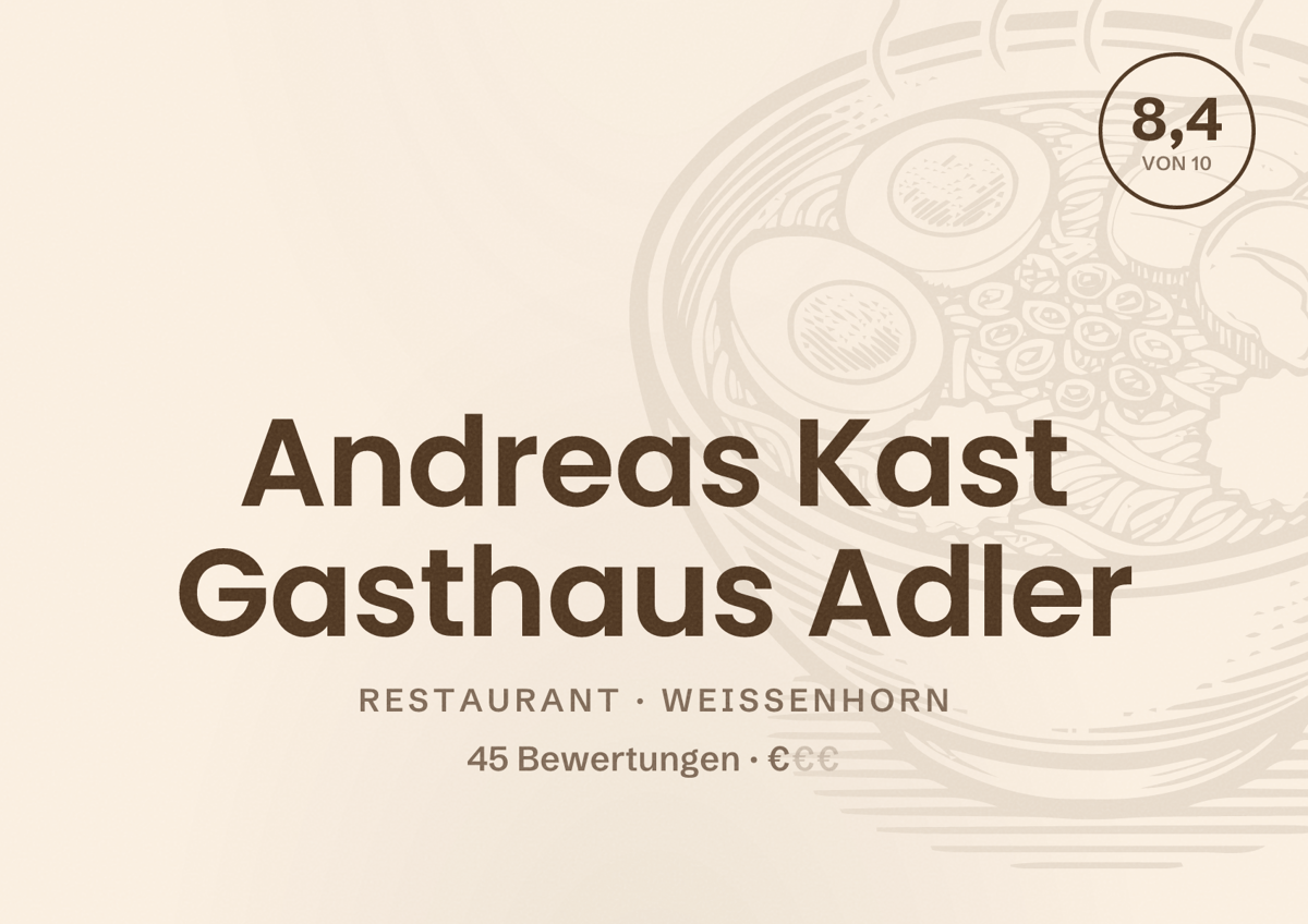 Illustriertes Poster von Andreas Kast Gasthaus Adler, Restaurant in Weißenhorn: Bewertung 8,4 von 10 aus 45 Bewertungen, Preisniveau €