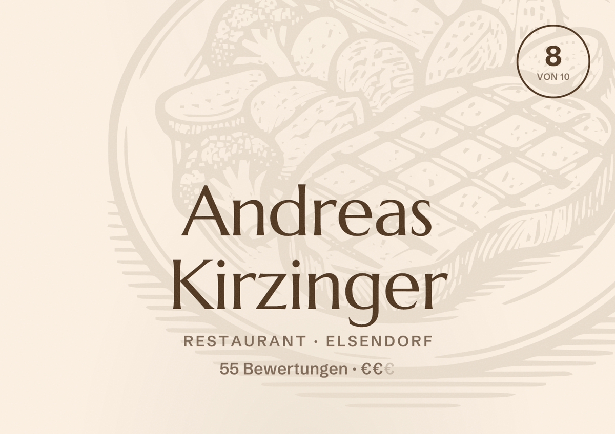 Illustriertes Poster von Andreas Kirzinger, Restaurant in Elsendorf: Bewertung 8 von 10 aus 55 Bewertungen, Preisniveau €€