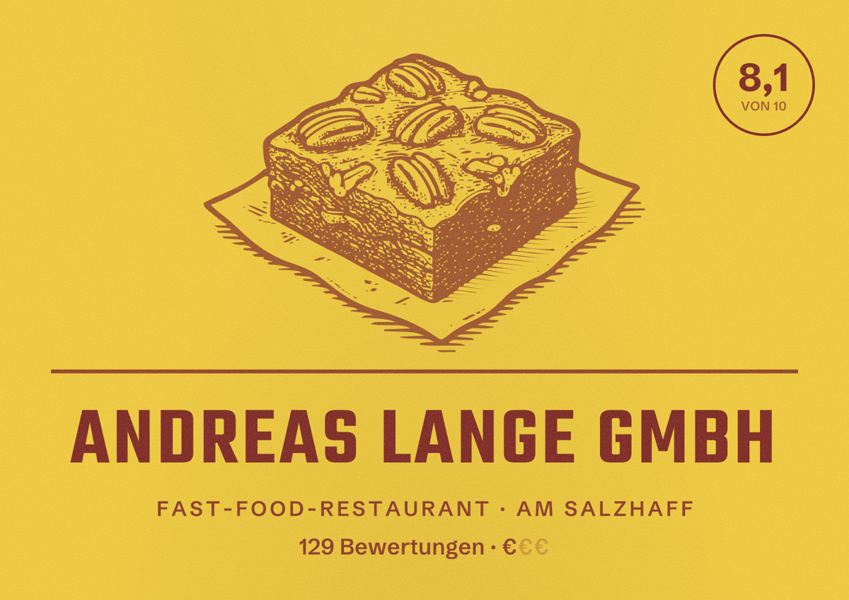 Illustriertes Poster von Andreas Lange GmbH, Fast-Food-Restaurant in Am Salzhaff: Bewertung 8,1 von 10 aus 129 Bewertungen, Preisniveau €
