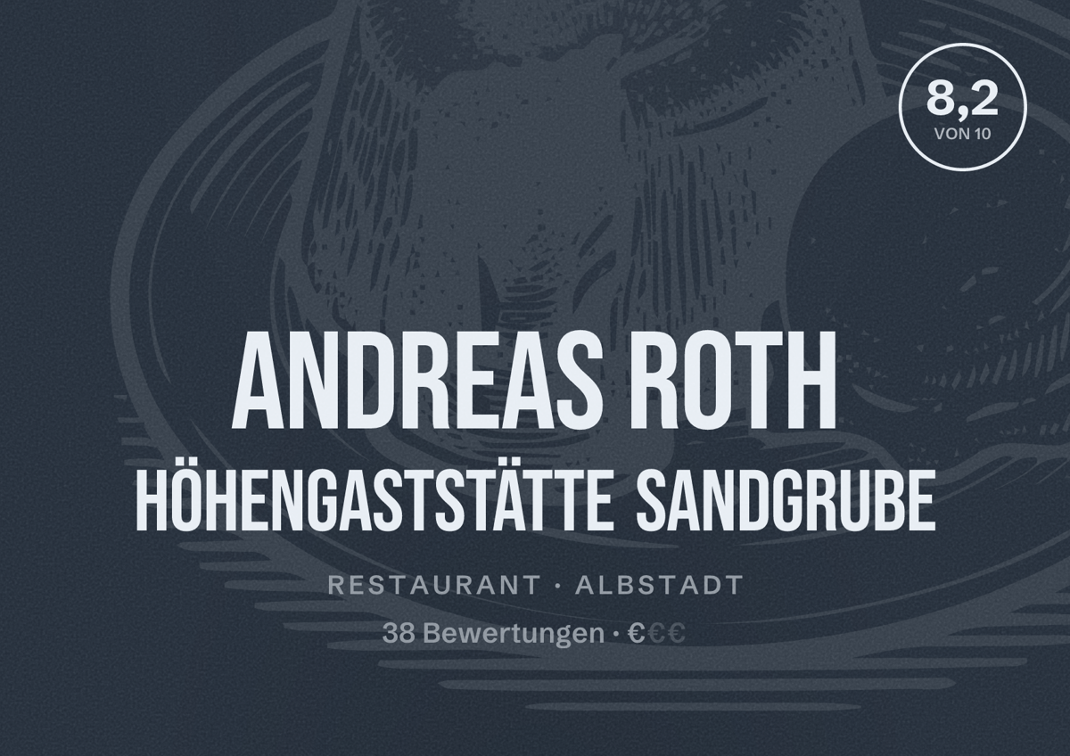 Illustriertes Poster von Andreas Roth Höhengaststätte Sandgrube, Restaurant in Albstadt: Bewertung 8,2 von 10 aus 38 Bewertungen, Preisniveau €