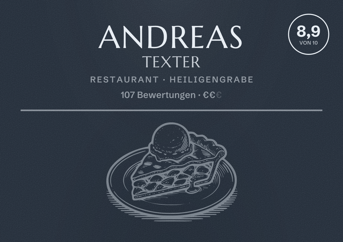 Illustriertes Poster von Andreas Texter, Restaurant in Heiligengrabe: Bewertung 8,9 von 10 aus 107 Bewertungen, Preisniveau €€
