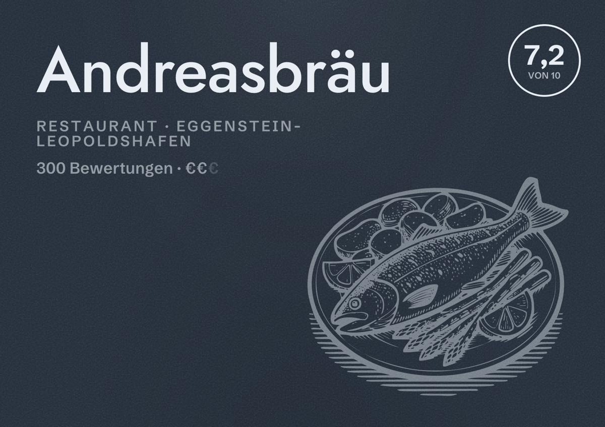 Illustriertes Poster von Andreasbräu, Restaurant in Eggenstein-Leopoldshafen: Bewertung 7,2 von 10 aus 300 Bewertungen, Preisniveau €€