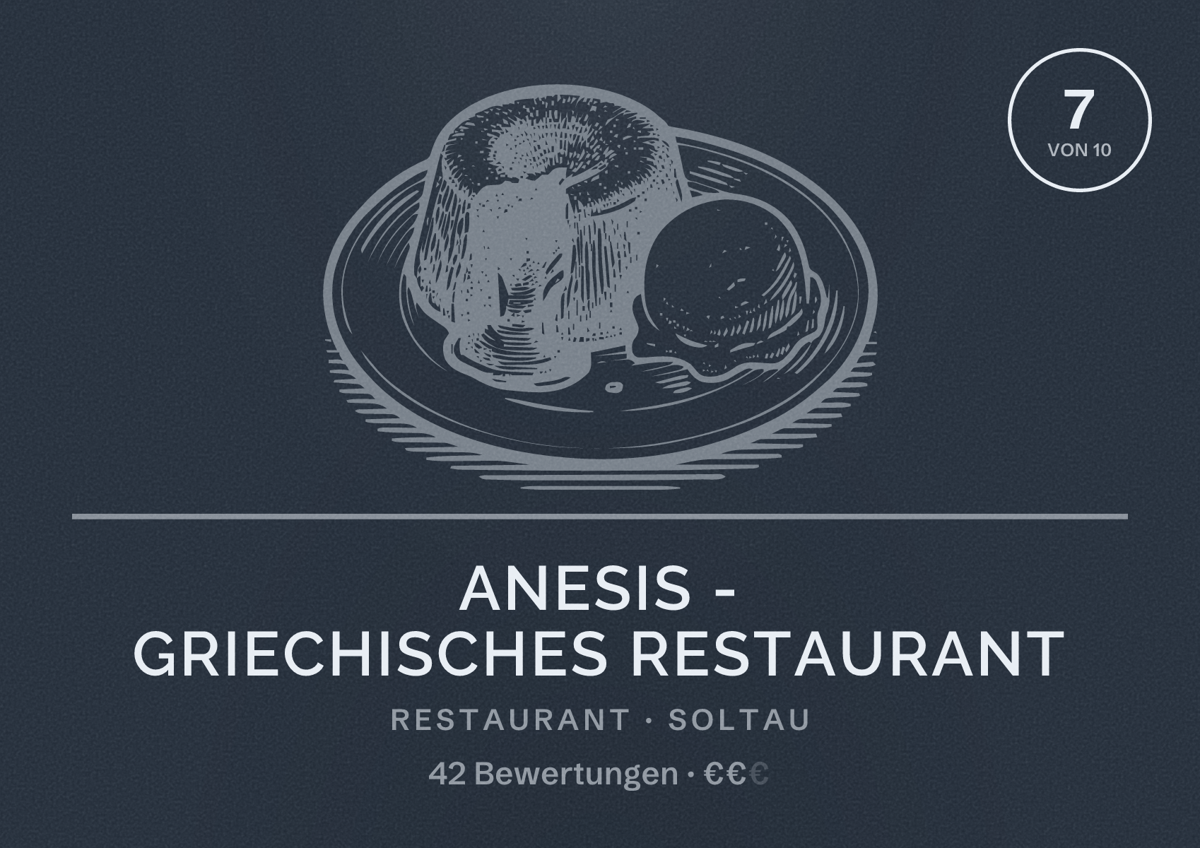 Illustriertes Poster von Anesis - Griechisches Restaurant, Restaurant in Soltau: Bewertung 7 von 10 aus 42 Bewertungen, Preisniveau €€