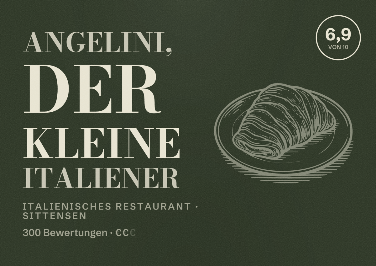 Illustriertes Poster von ANGELINI, der kleine Italiener, Italienisches Restaurant in Sittensen: Bewertung 6,9 von 10 aus 300 Bewertungen, Preisniveau €€