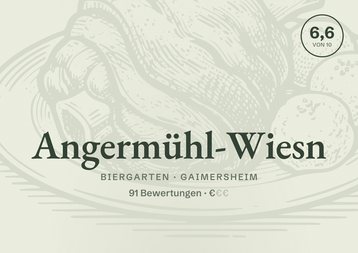 Illustriertes Poster von Angermühl-Wiesn, Biergarten in Gaimersheim: Bewertung 6,6 von 10 aus 91 Bewertungen, Preisniveau €