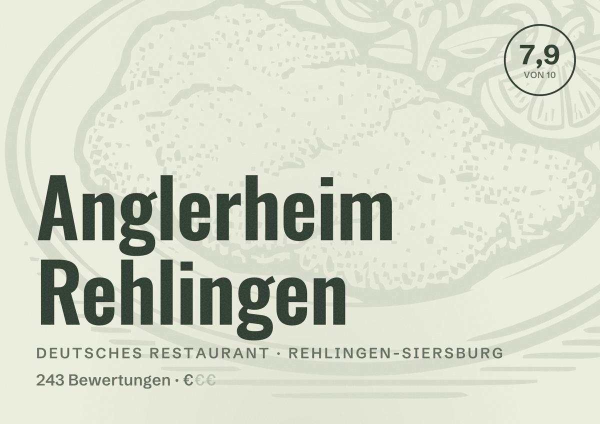 Illustriertes Poster von Anglerheim Rehlingen, Deutsches Restaurant in Rehlingen-Siersburg: Bewertung 7,9 von 10 aus 243 Bewertungen, Preisniveau €