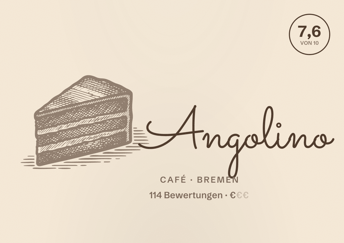 Illustriertes Poster von Angolino, Café in Bremen: Bewertung 7,6 von 10 aus 114 Bewertungen, Preisniveau €