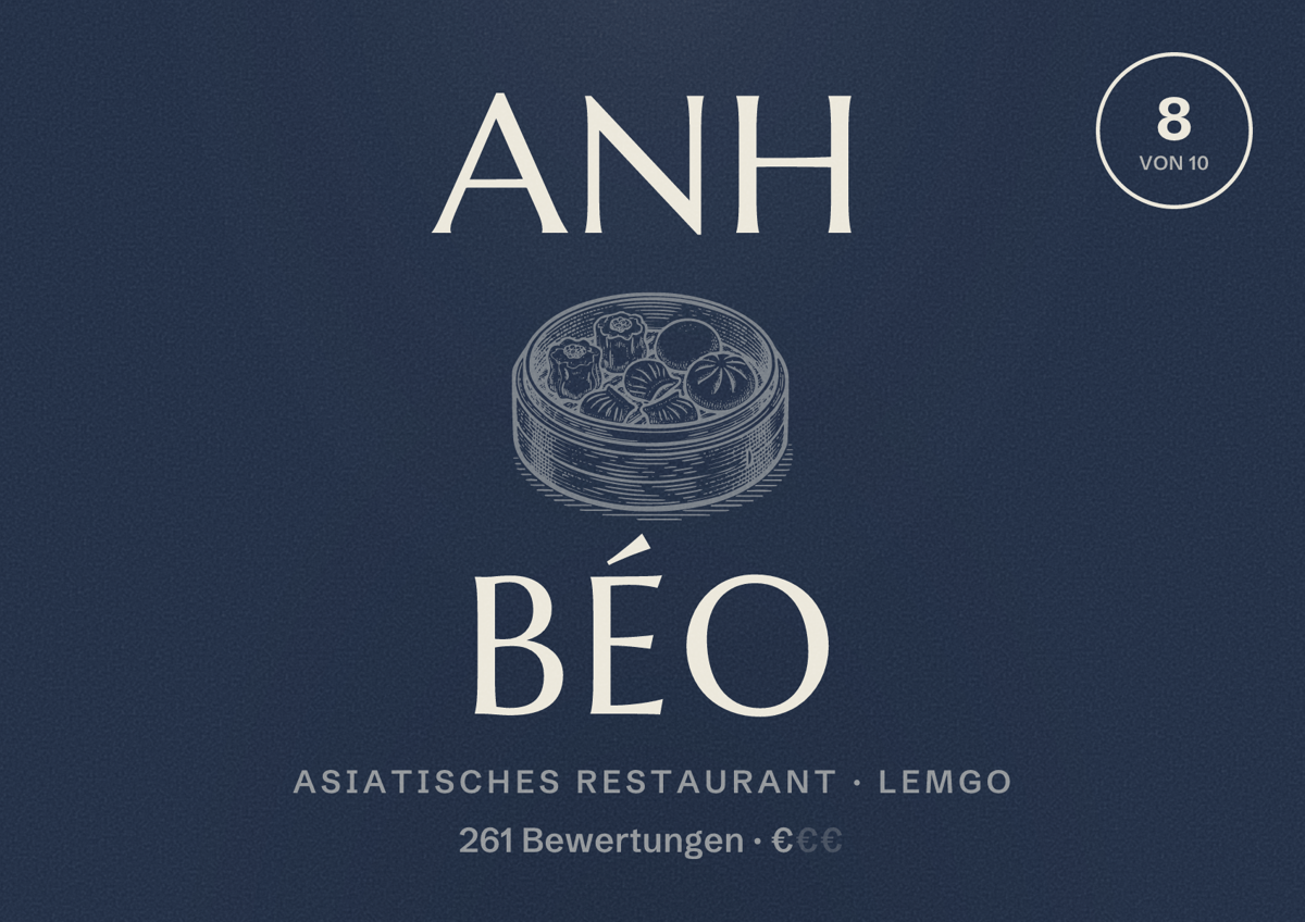 Illustriertes Poster von Anh Béo, Asiatisches Restaurant in Lemgo: Bewertung 8 von 10 aus 261 Bewertungen, Preisniveau €