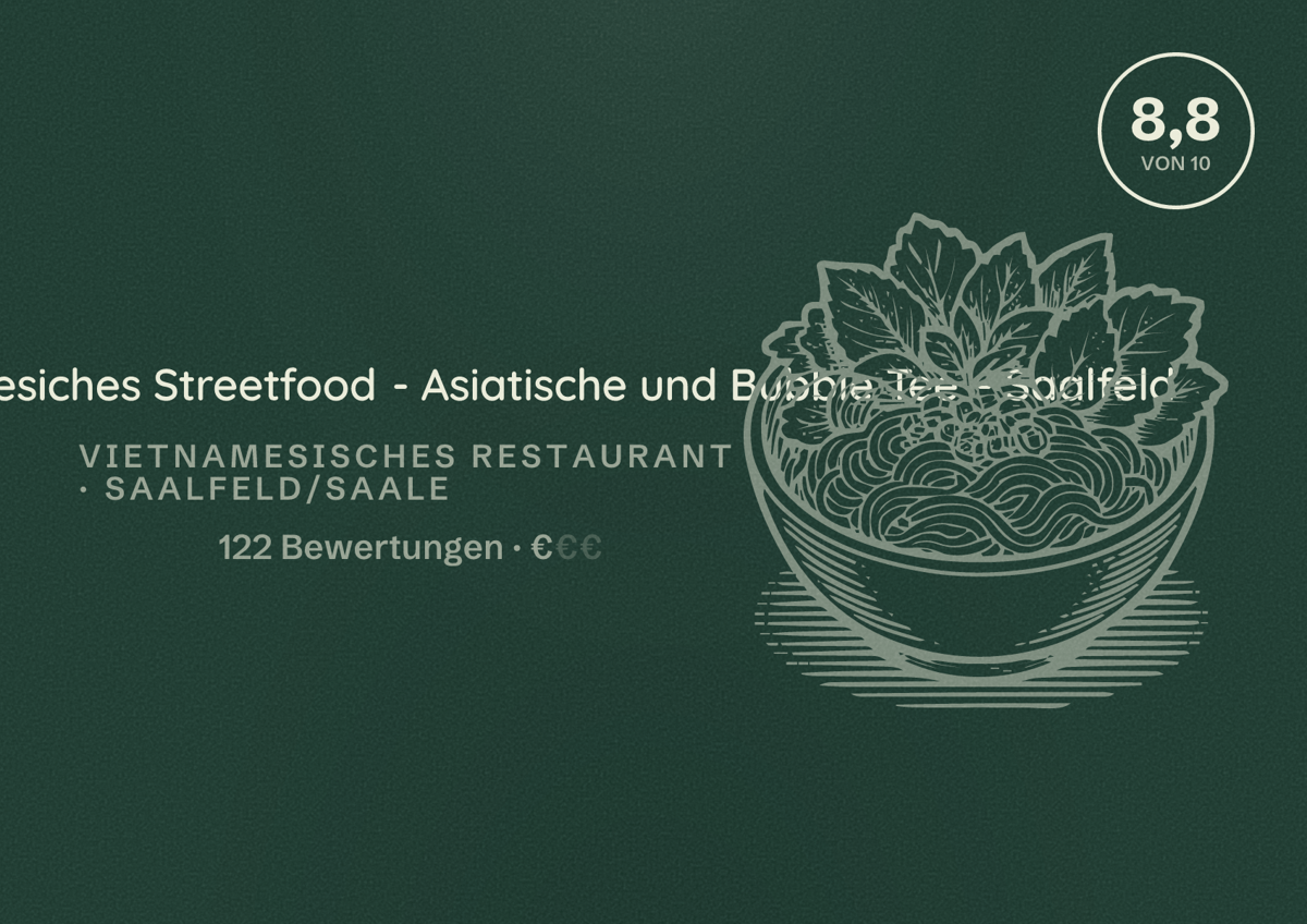 Illustriertes Poster von Anh Ơi - Vietnamesiches Streetfood - Asiatische und Bubble Tee - Saalfeld, Vietnamesisches Restaurant in Saalfeld/Saale: Bewertung 8,8 von 10 aus 122 Bewertungen, Preisniveau €