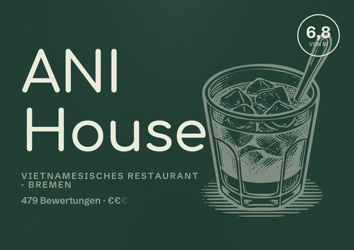 Illustriertes Poster von ANI House, Vietnamesisches Restaurant in Bremen: Bewertung 6,8 von 10 aus 479 Bewertungen, Preisniveau €€