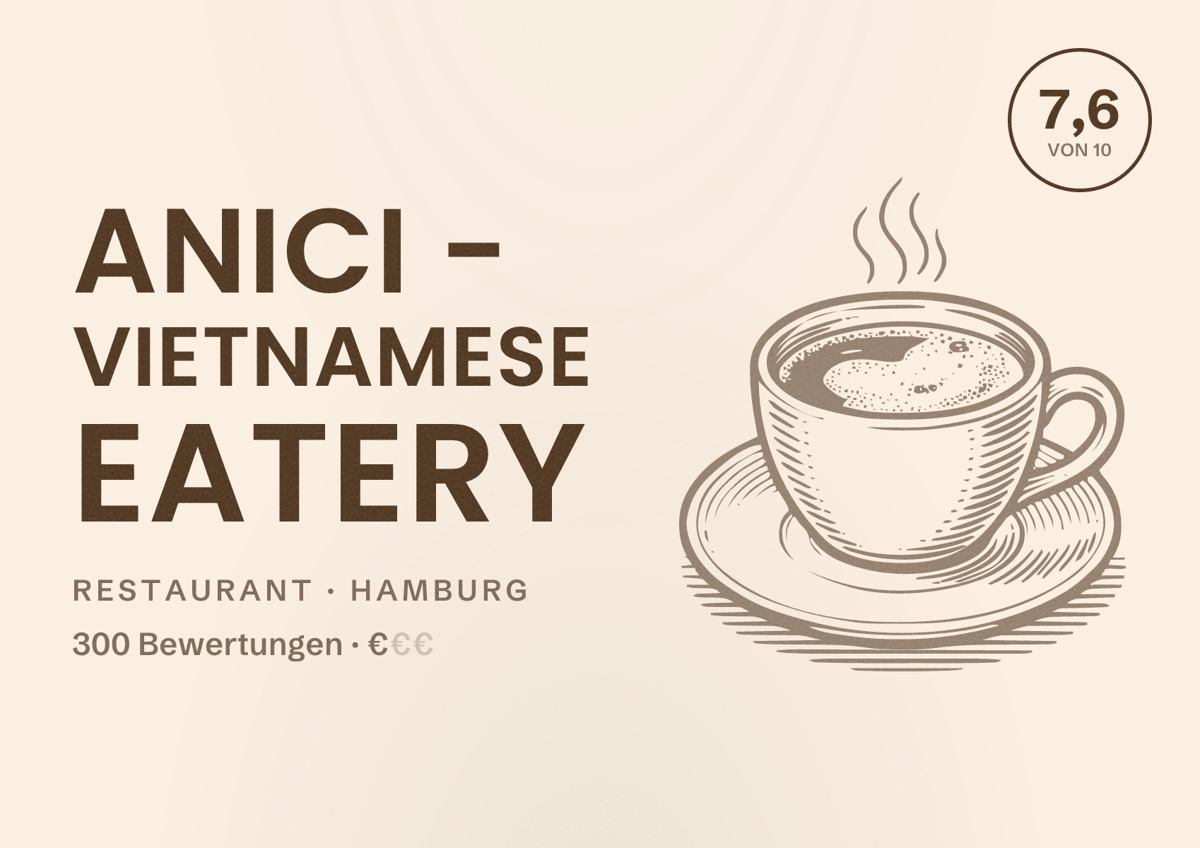 Illustriertes Poster von Anici - Vietnamese Eatery, Restaurant in Hamburg: Bewertung 7,6 von 10 aus 300 Bewertungen, Preisniveau €