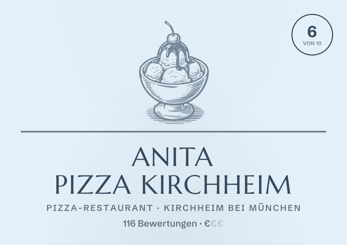 Illustriertes Poster von Anita Pizza Kirchheim, Pizza-Restaurant in Kirchheim bei München: Bewertung 6 von 10 aus 116 Bewertungen, Preisniveau €
