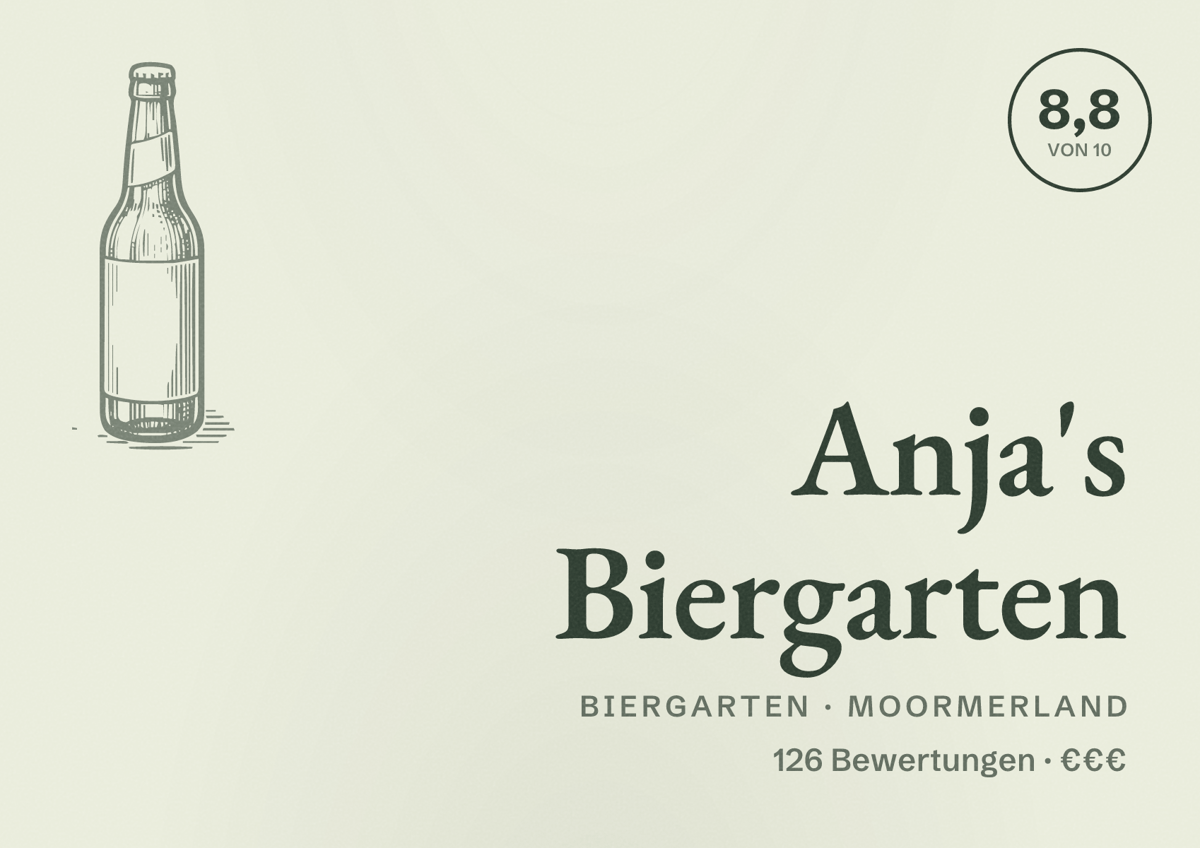 Illustriertes Poster von Anja's Biergarten, Biergarten in Moormerland: Bewertung 8,8 von 10 aus 126 Bewertungen, Preisniveau €€€