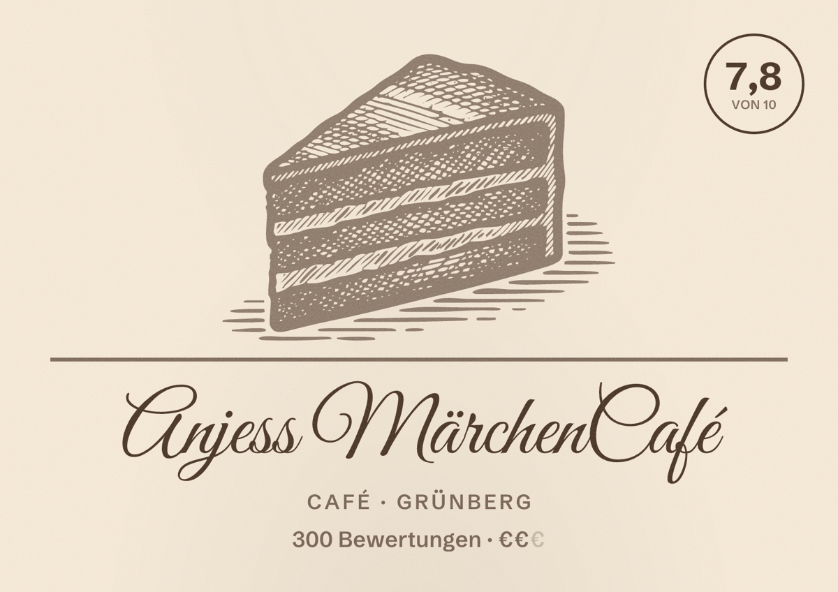 Illustriertes Poster von Anjess MärchenCafé, Café in Grünberg: Bewertung 7,8 von 10 aus 300 Bewertungen, Preisniveau €€