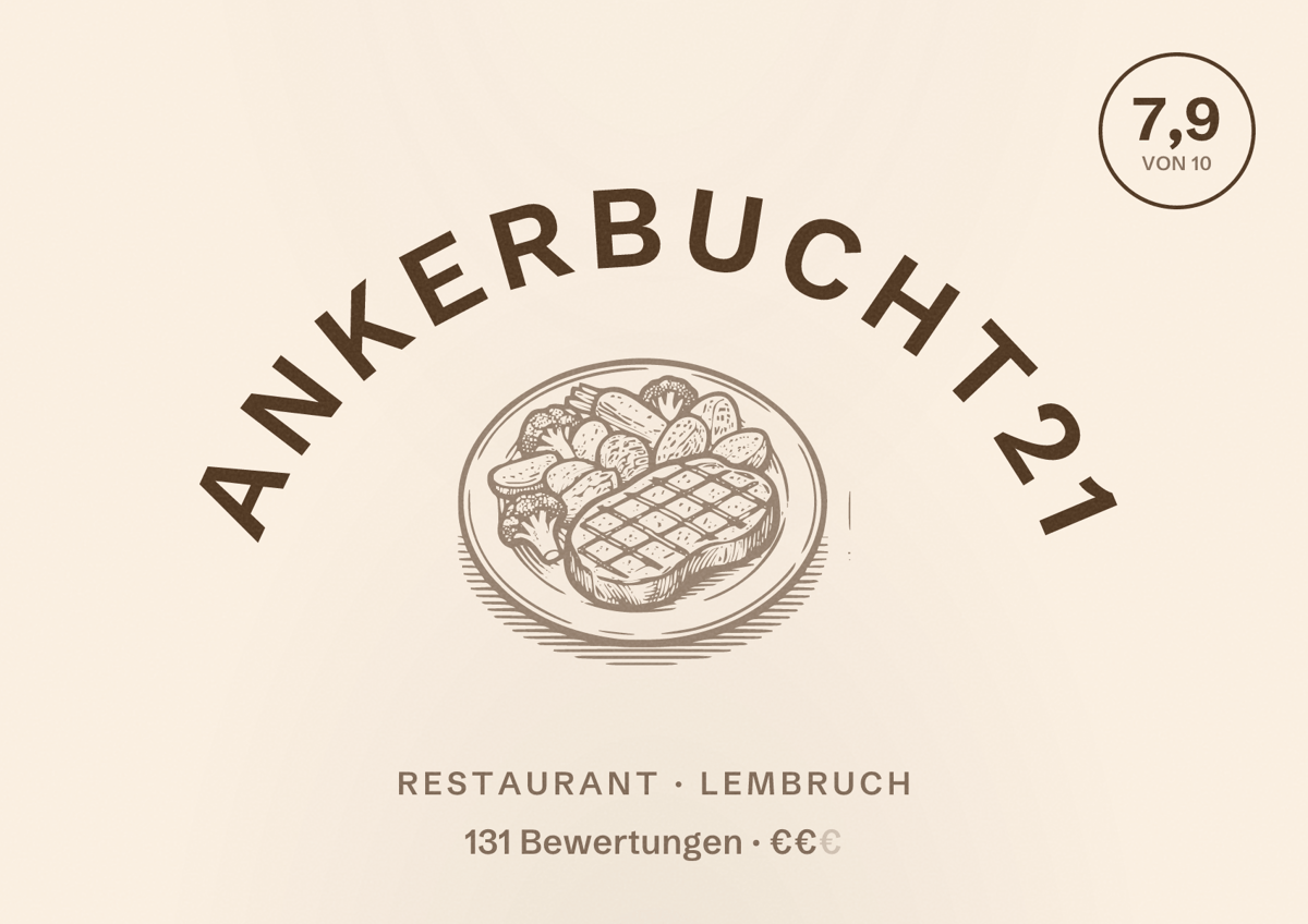 Illustriertes Poster von AnkerBucht21, Restaurant in Lembruch: Bewertung 7,9 von 10 aus 131 Bewertungen, Preisniveau €€