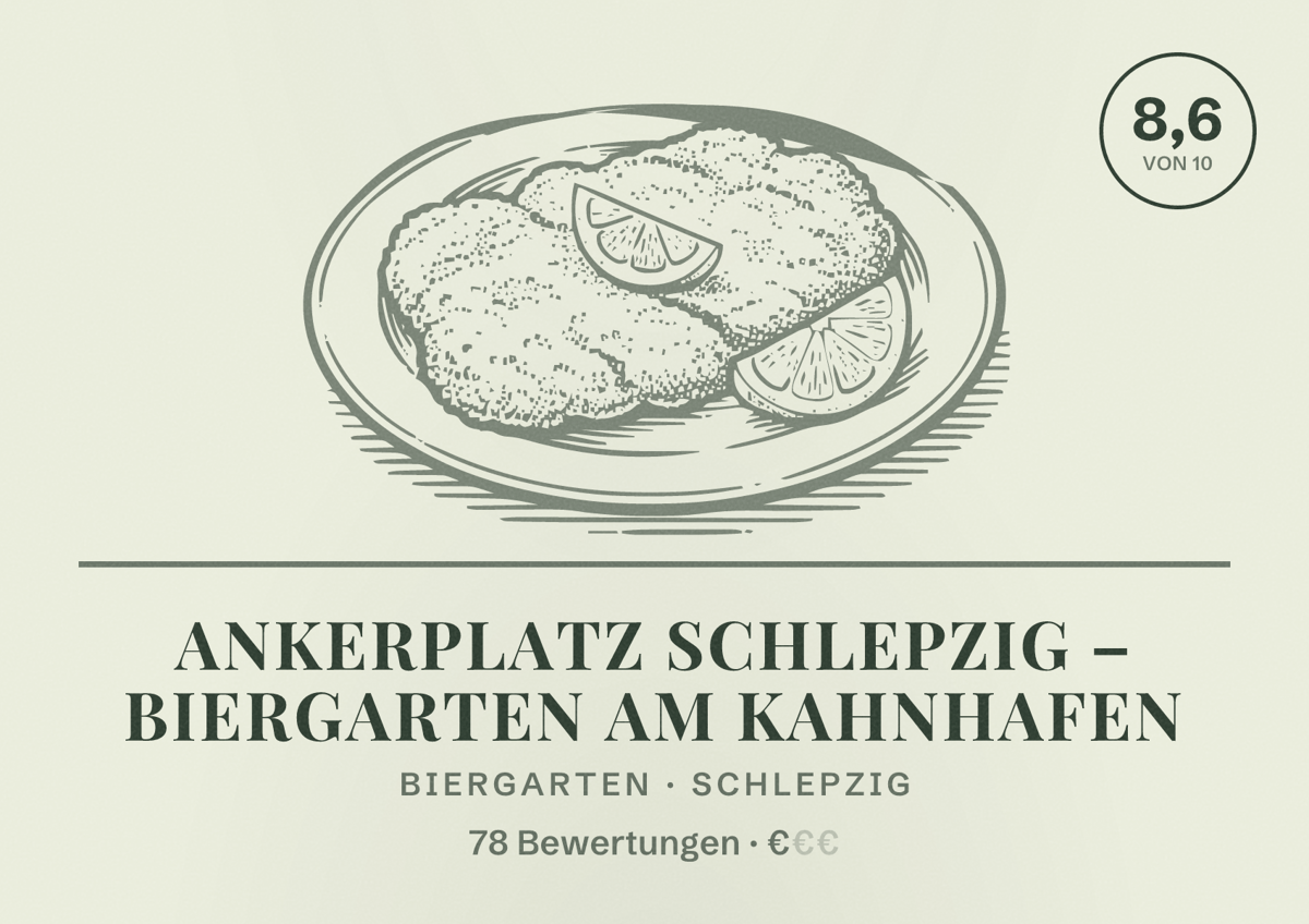 Illustriertes Poster von Ankerplatz Schlepzig – Biergarten am Kahnhafen, Biergarten in Schlepzig: Bewertung 8,6 von 10 aus 78 Bewertungen, Preisniveau €