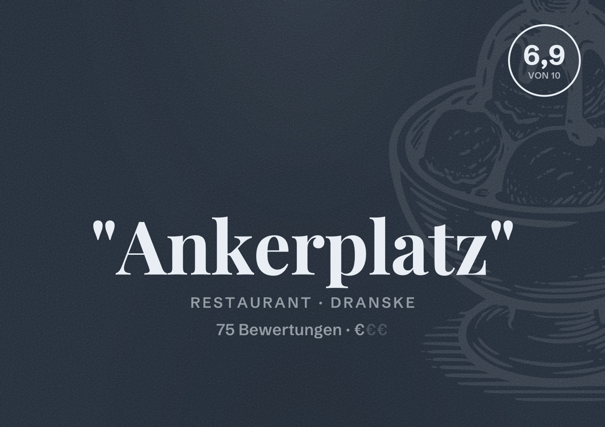 Illustriertes Poster von "Ankerplatz", Restaurant in Dranske: Bewertung 6,9 von 10 aus 75 Bewertungen, Preisniveau €