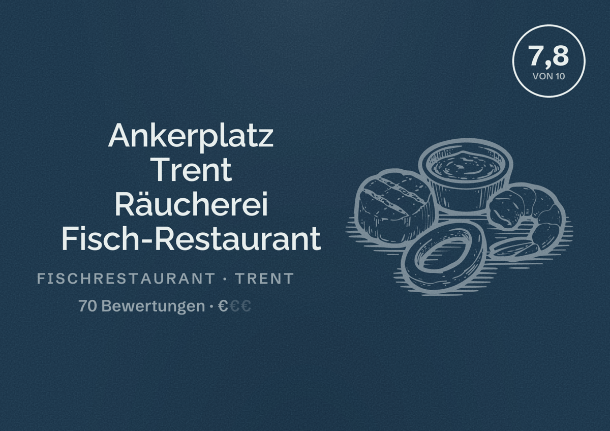 Illustriertes Poster von Ankerplatz Trent Räucherei Fisch-Restaurant, Fischrestaurant in Trent: Bewertung 7,8 von 10 aus 70 Bewertungen, Preisniveau €