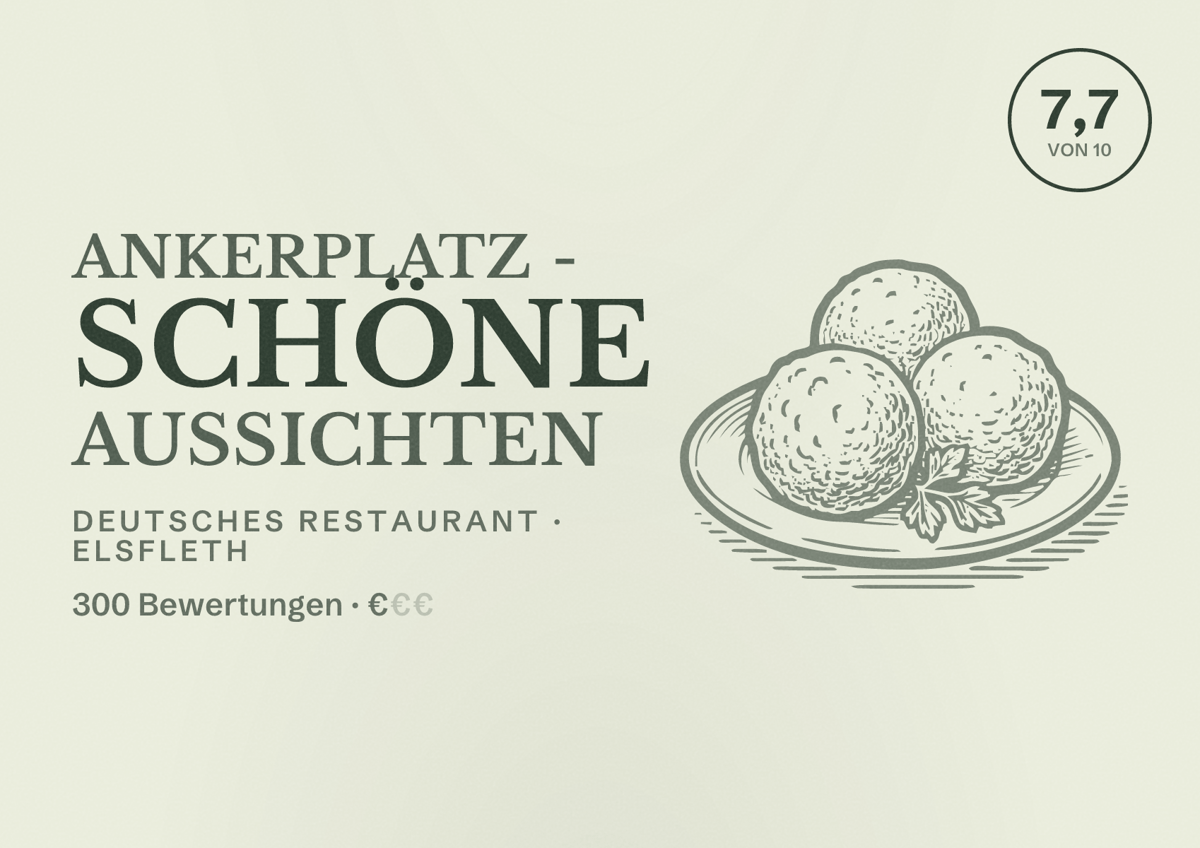 Illustriertes Poster von Ankerplatz - Schöne Aussichten, Deutsches Restaurant in Elsfleth: Bewertung 7,7 von 10 aus 300 Bewertungen, Preisniveau €