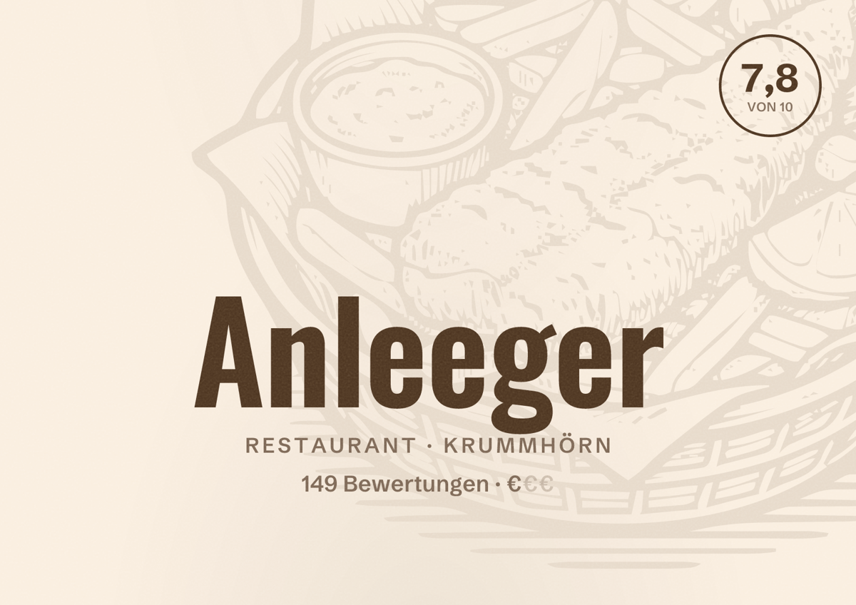 Illustriertes Poster von Anleeger, Restaurant in Krummhörn: Bewertung 7,8 von 10 aus 149 Bewertungen, Preisniveau €
