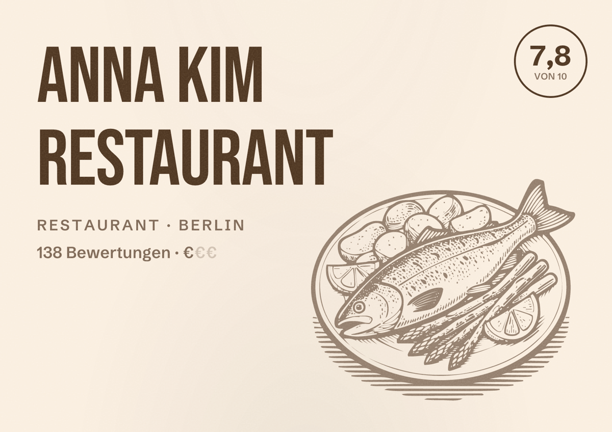 Illustriertes Poster von Anna Kim Restaurant, Restaurant in Berlin: Bewertung 7,8 von 10 aus 138 Bewertungen, Preisniveau €