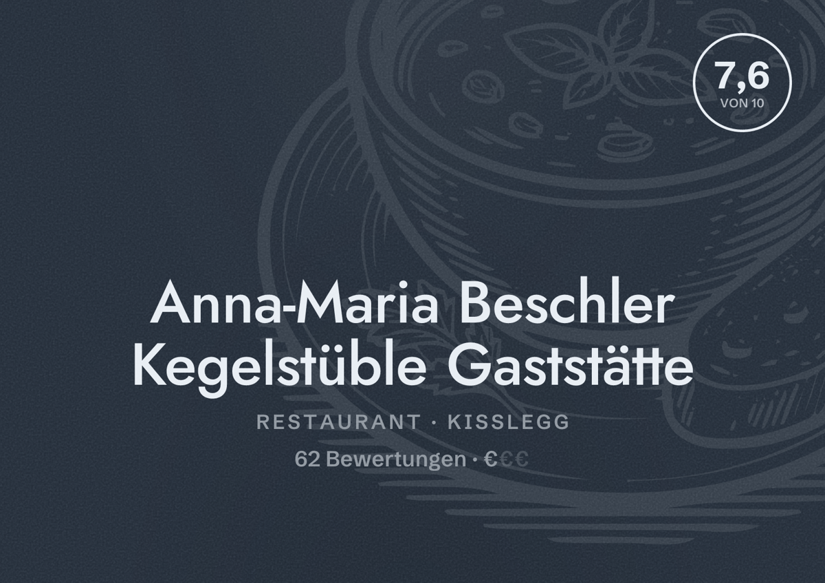 Illustriertes Poster von Anna-Maria Beschler Kegelstüble Gaststätte, Restaurant in Kißlegg: Bewertung 7,6 von 10 aus 62 Bewertungen, Preisniveau €