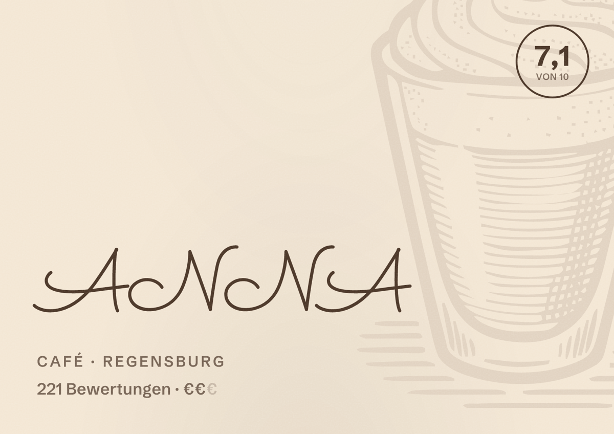 Illustriertes Poster von ANNA, Café in Regensburg: Bewertung 7,1 von 10 aus 221 Bewertungen, Preisniveau €€