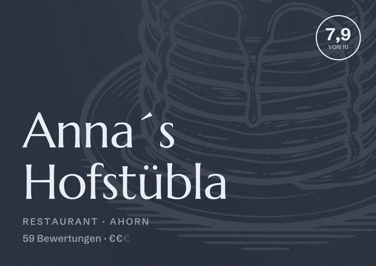 Illustriertes Poster von Anna´s Hofstübla, Restaurant in Ahorn: Bewertung 7,9 von 10 aus 59 Bewertungen, Preisniveau €€