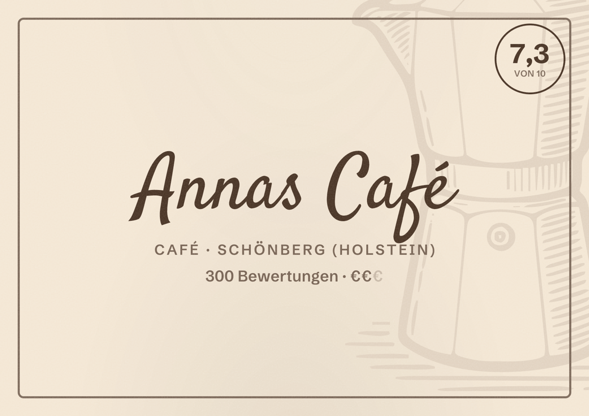 Illustriertes Poster von Annas Café, Café in Schönberg (Holstein): Bewertung 7,3 von 10 aus 300 Bewertungen, Preisniveau €€